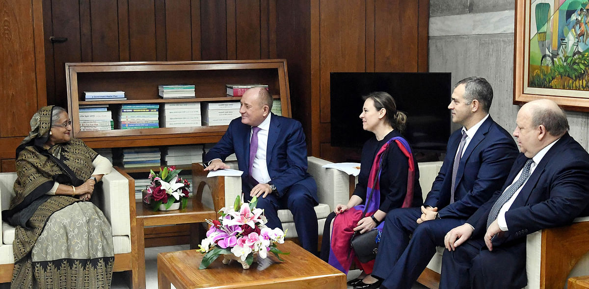 Prime minister Sheikh Hasina talks to a delegation of Russian Gazprom at her parliament office, Dhaka on 28 January 2020. Photo: PID