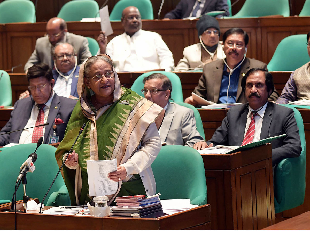 Prime minister Sheikh Hasina speaks at the parliament on Wednesday. Photo: PID