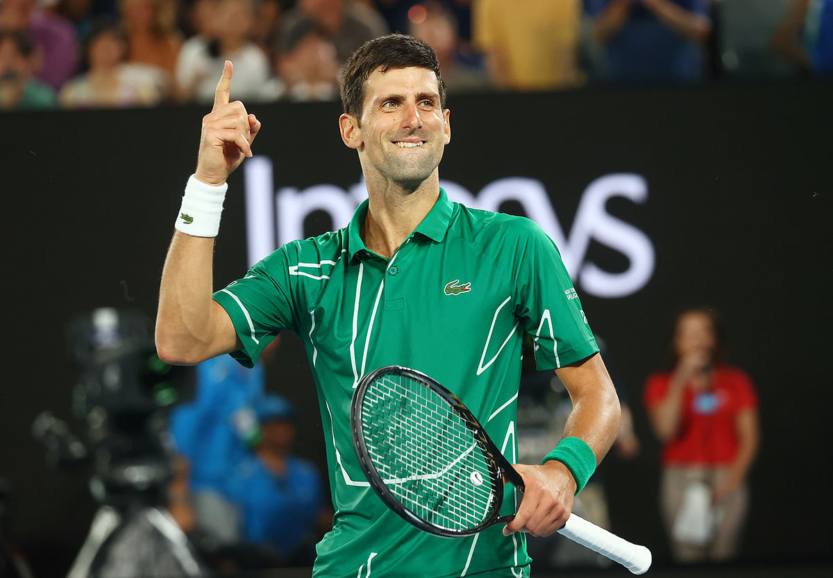 Serbia`s Novak Djokovic celebrates after his match against Switzerland`s Roger Federer 30 January, 2020. Photo: Reuters