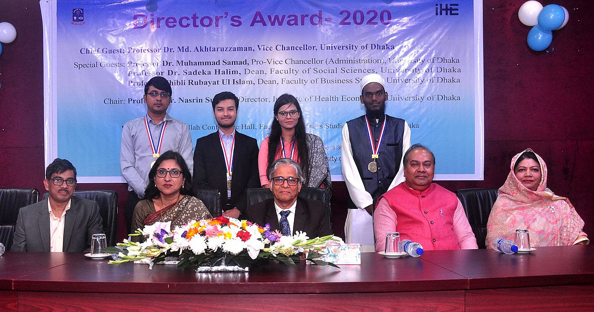Four students of the Institute of Health Economics of Dhaka University (DU) have been given Director’s Award .Photo: UNB