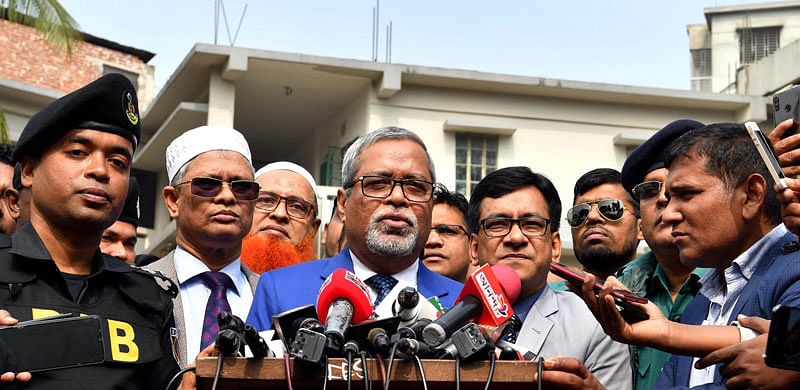 Chief Election Commissioner KM Nurul Huda talks to media after casting his vote at IES School and College in Uttara, Dhaka on 1 February 2020. Photo: PID