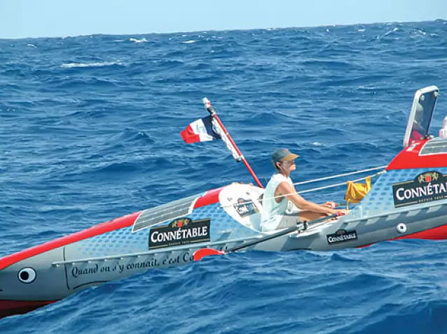 Anne Quemere rows on Atalantic in 2002. Photo: Collected