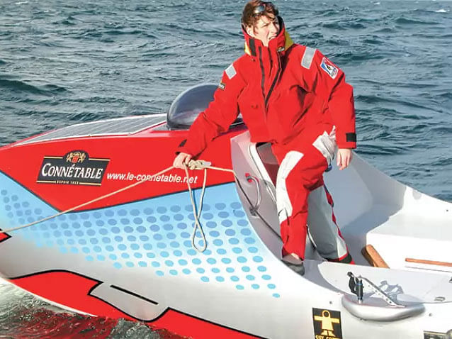 Anne Quemere on her own boat in 2004. Photo: Collected