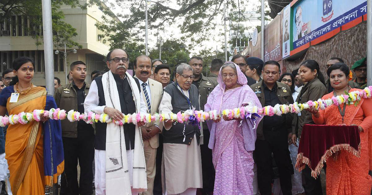 Prime minister Sheikh Hasina inaugurates month-long Ekushey book fair on Bangla Academy premises on 2 February. Photo: PID