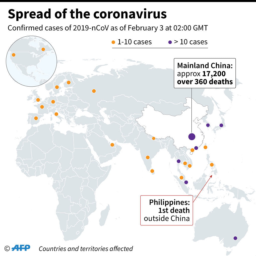 Countries or territories with confirmed cases and total deaths from the new coronavirus. Photo: AFP