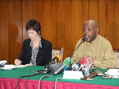 A delegation of ICC prosecutor`s office holds a media conference in Dhaka on 4 February 2020. Photo: Prothom Alo