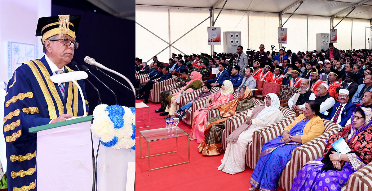 President Abdul Hamid addresses the second convocation of Patuakhali Science and Technology University at its campus on 5 February 2020. Photo: PID