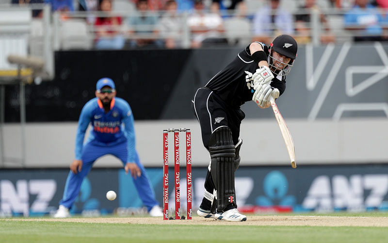 New Zealand’s Henry Nicholls opens the batting during the second one-day international cricket match between New Zealand and India at Eden Park in Auckland on 8 February 2020. Photo: AFP