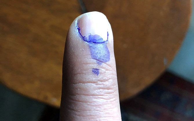 A man shows he cast his vote. Photo: Taken from Twitter Handle Krishan Partap Singh