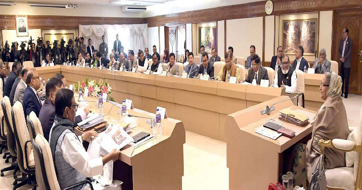 Prime minister Sheikh Hasina presides over cabinet on Monday. Photo: PID