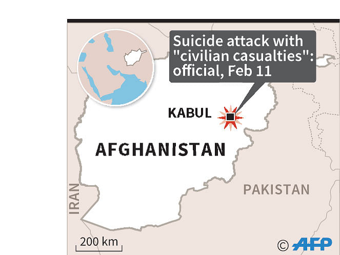 Map of Afghanistan locating suicide blast in Kabul on Tuesday. Photo: AFP