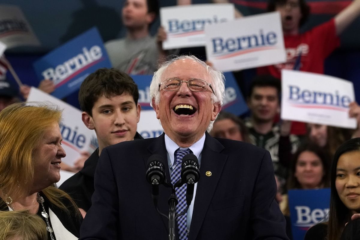 Democratic presidential hopeful Vermont Senator Bernie Sanders speaks at a Primary Night event at the SNHU Field House in Manchester, New Hampshire on 11 February 2020. Photo: AFP