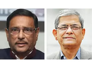 Awami League general secretary Obaidul Quader and BNP secretary general Mirza Fakhrul Islam Alamgir. Prothom Alo File Photo