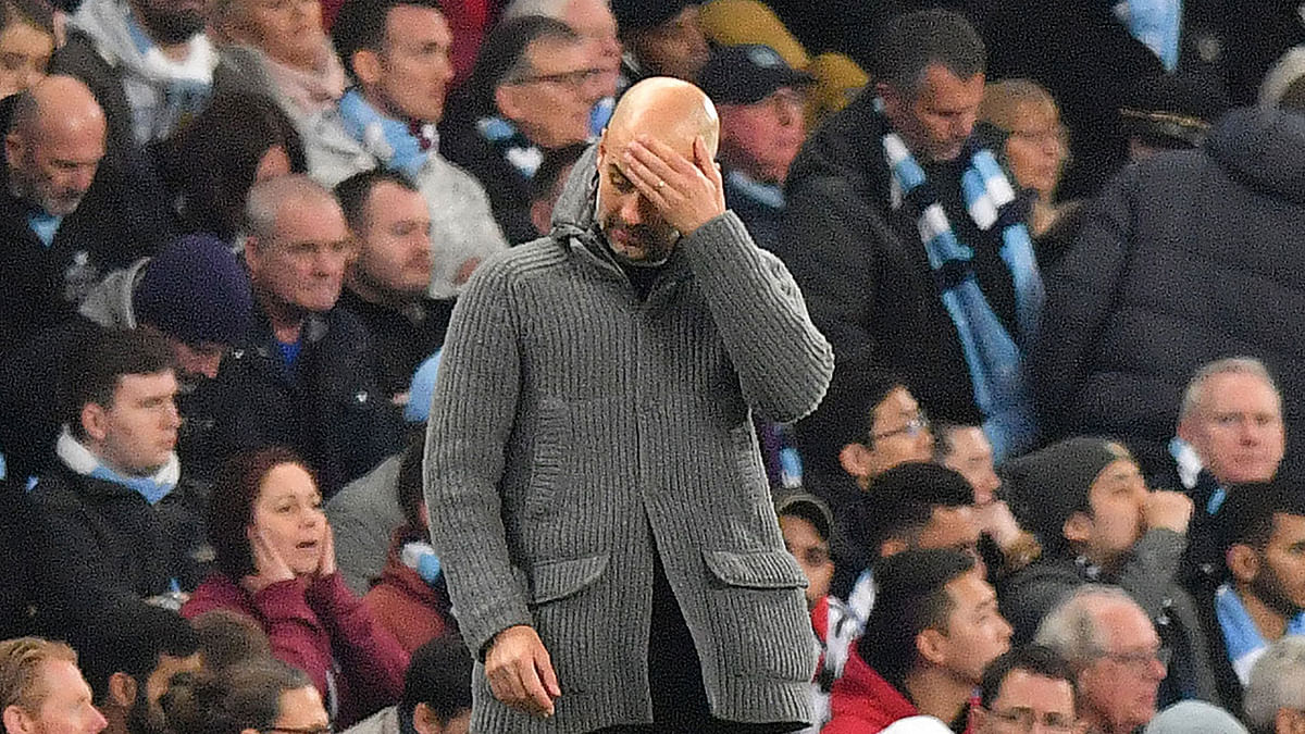 In this file photo taken on 17 April 2019, Manchester City’s Spanish manager Pep Guardiola reacts during the UEFA Champions League quarter final second leg football match between Manchester City and Tottenham Hotspur at the Etihad Stadium in Manchester, north west England. Photo: AFP