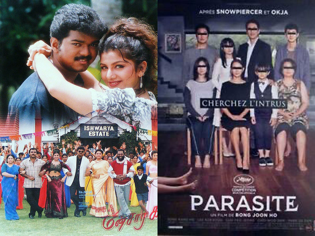 Combination made by Prothom Alo of the posters of Tamil Film Minsara Kanna (L) and Korean Oscar-winning film Parasite taken from Twitter Handle Joshua Michael