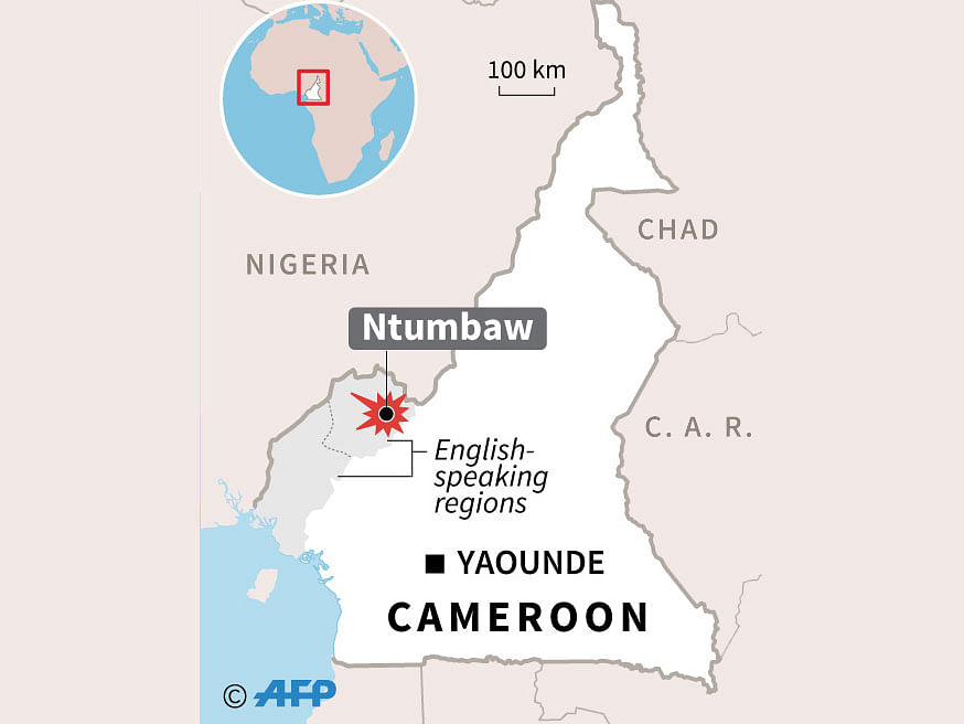 Map locating the village of Ntumbaw in Cameroon where up to 22 villagers were killed including 14 children, in an attack, according to the United Nations. Photo: AFP