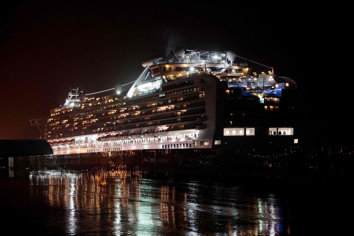 Diamond Princess cruise ship, with people quarantined onboard due to fears of the new COVID-19 coronavirus, is docked at the Daikaku Pier Cruise Terminal in Yokohama port on 16 February. Photo: AFP