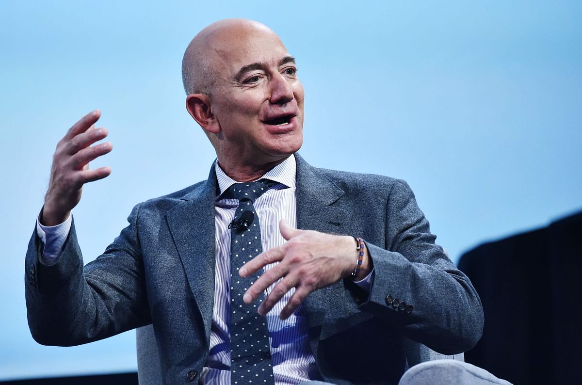 In this file photo taken on 22 October 2019 Blue Origin founder Jeff Bezos speaks after receiving the 2019 International Astronautical Federation (IAF) Excellence in Industry Award during the the 70th International Astronautical Congress at the Walter E. Photo: AFP