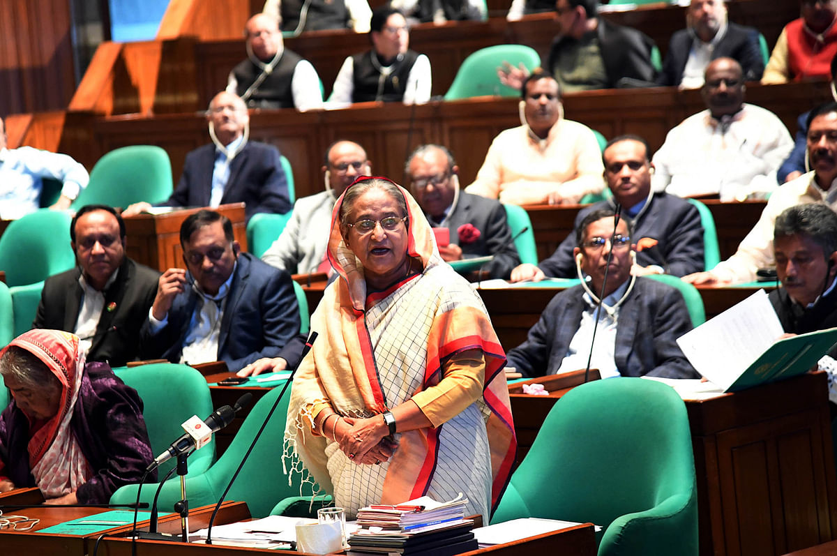 Prime minister Sheikh Hasina addresses joining discussions on thanksgiving motion on the President’s speech at parliament on 18 February 2020. Photo: PID