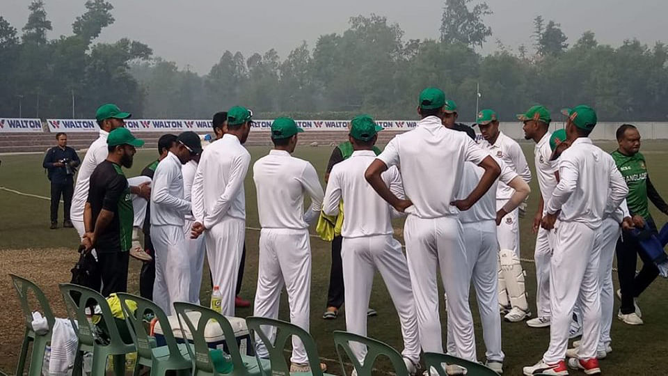 BCB XI just before the start of the two-day tour game against Zimbabwe at BKSP on 18 February 2020. Photo: Prothom Alo
