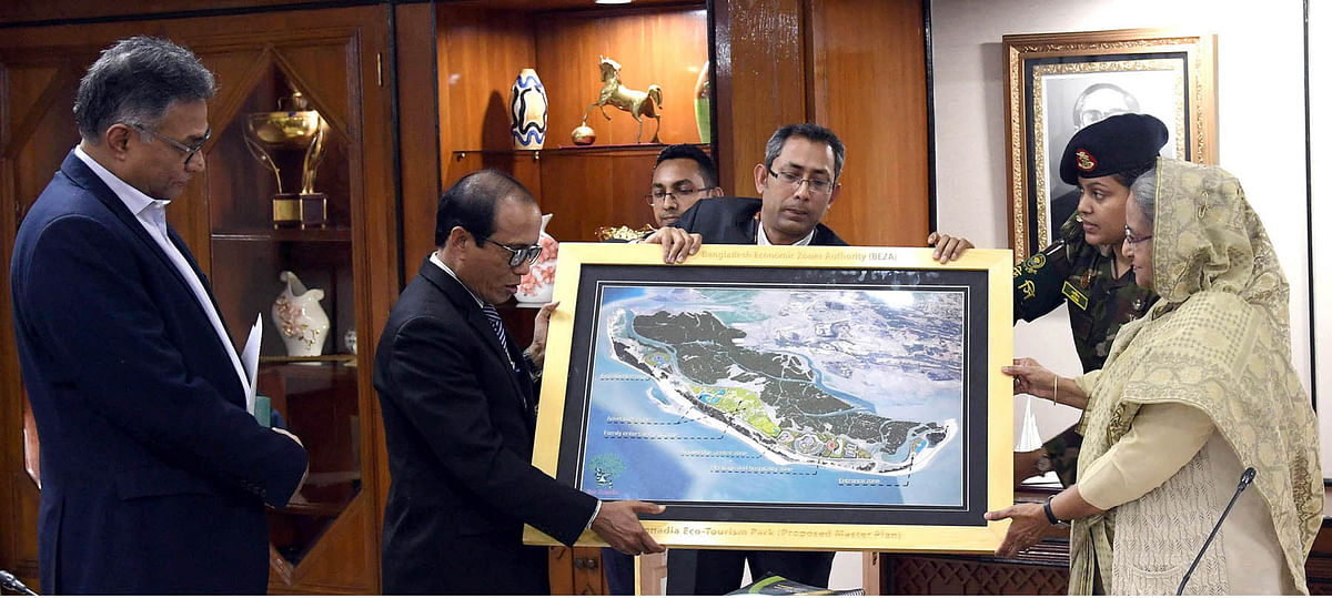 A masterplan of eco-tourism park was handed over to prime minister Sheikh Hasina at her office in Dhaka on 19 February 2020. Photo: PID
