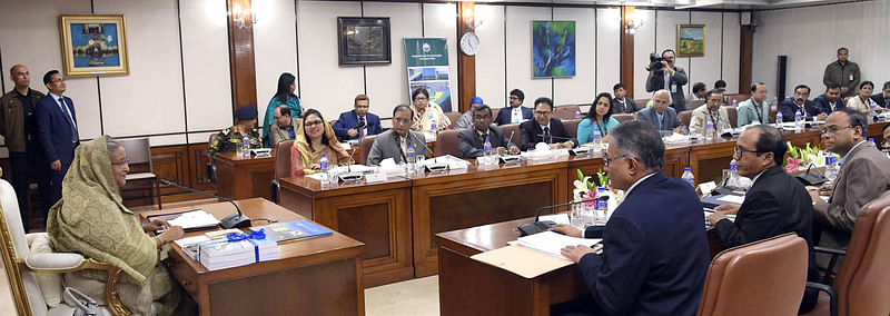 Prime minister Sheikh Hasina chaired the meeeting where the masterplans of Sonadia Eco-Tourism Park in Moheshkhali upazila and NAF and Sabrang Tourism Parks in Teknaf upazila in Cox’s Bazar was presented at her office in Dhaka on 19 February 2020. Photo: PID