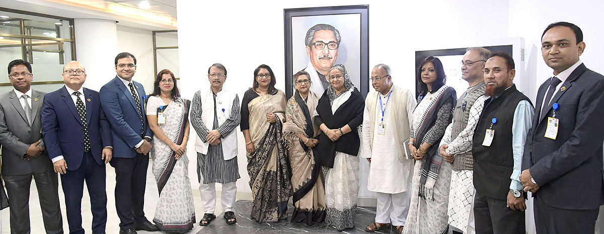 Prime minister Sheikh Hasina visits the office of the National Implementation Committee for the Celebration of the Birth Centenary of the Father of the Nation Bangabandhu Sheikh Mujibur Rahman at the International Mother Language Institute, Segunbagicha, Dhaka on 21 February 2020. Photo: PID