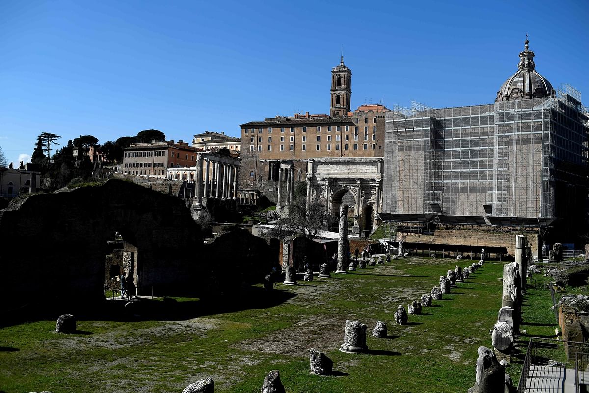 A general view shows the ancient Roman Forum in Rome on 21 February 2020 within the presentation of an ancient tomb thought to belong to Rome`s founder Romulus, discovered under the Forum in the heart of Italy`s capital decades ago. Photo: AFP