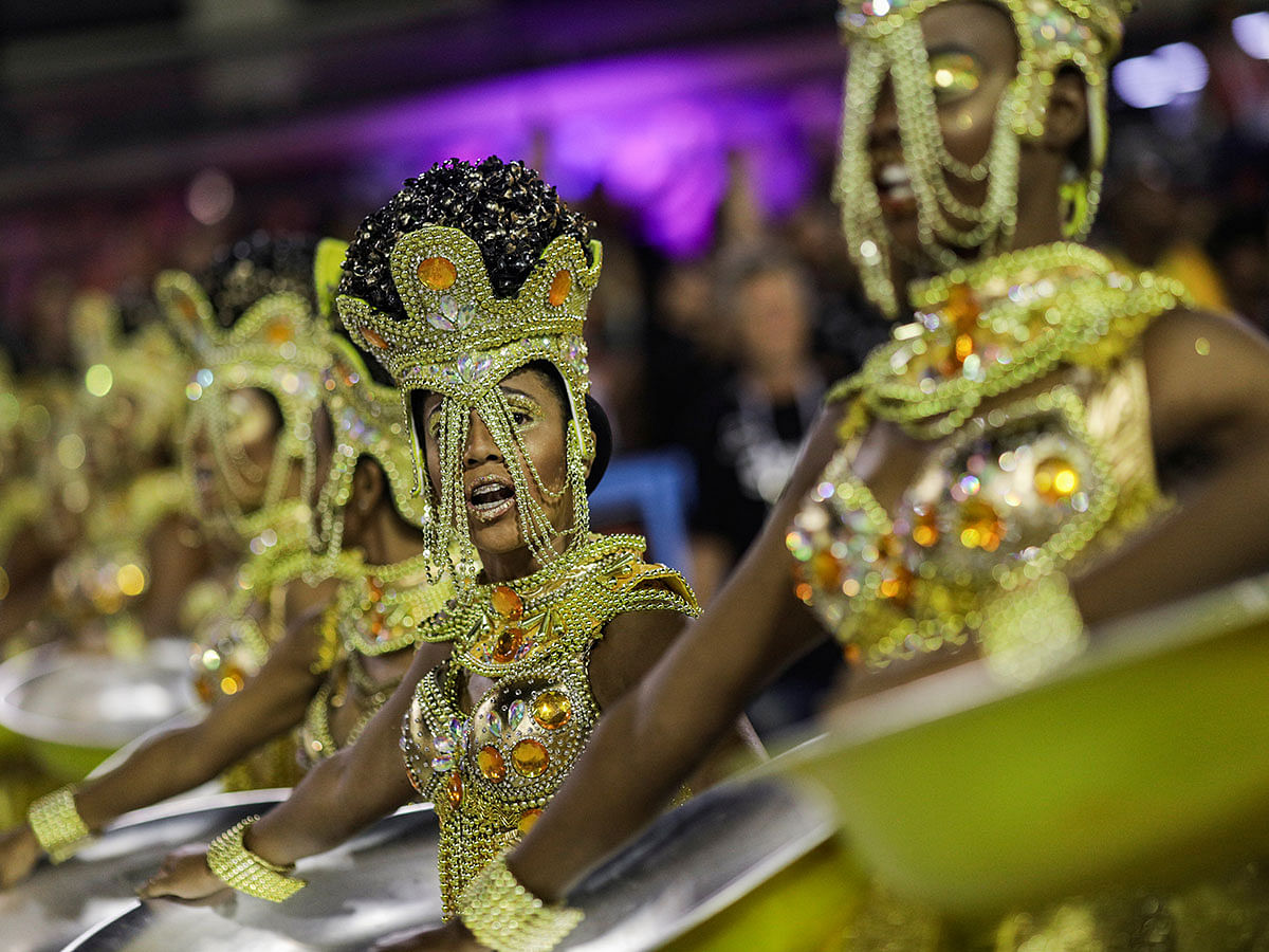 Revellers of Viradouro samba school perform during the first night of the Carnival parade at the Sambadrome in Rio de Janeiro, Brazil on 23 February. Photo: Reuters