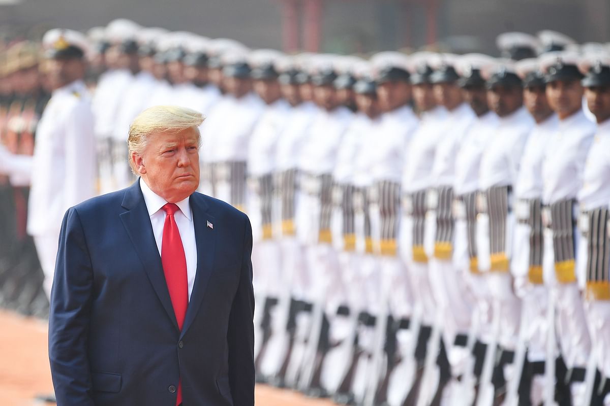 US President Donald Trump reviews a guard of honour during a ceremonial reception at Rashtrapati Bhavan - The Presidential Palace in New Delhi on 25 February 2020. Photo: AFP