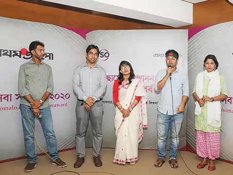 Volunteers speak at the inaugural programme at Bishwo Shahitto  Kendro in Dhaka on 23 February 2020. Photo: Prothom Alo