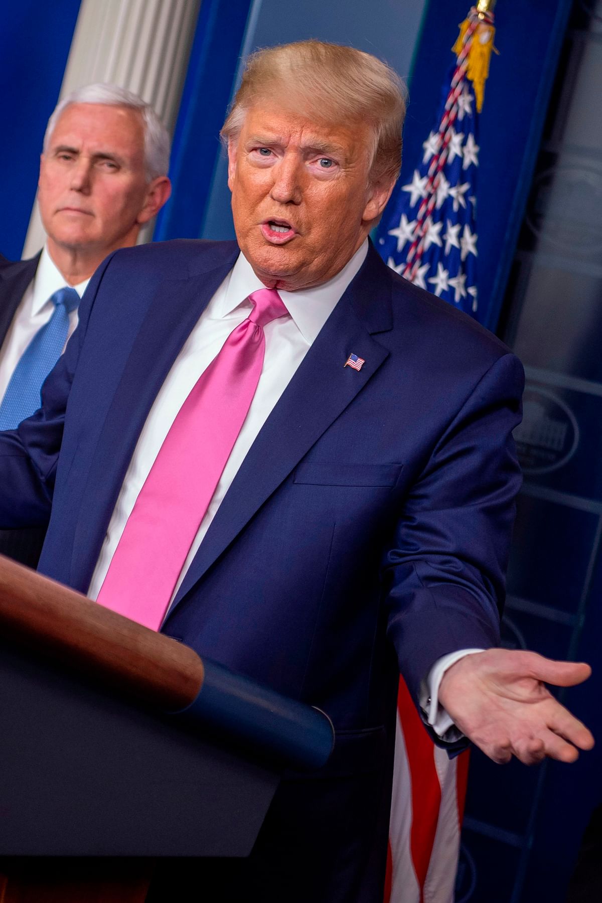 US president Donald Trump gestures as he speaks during a news conference on the COVID-19 outbreak at the White House on 26 February 2020. Photo: AFP
