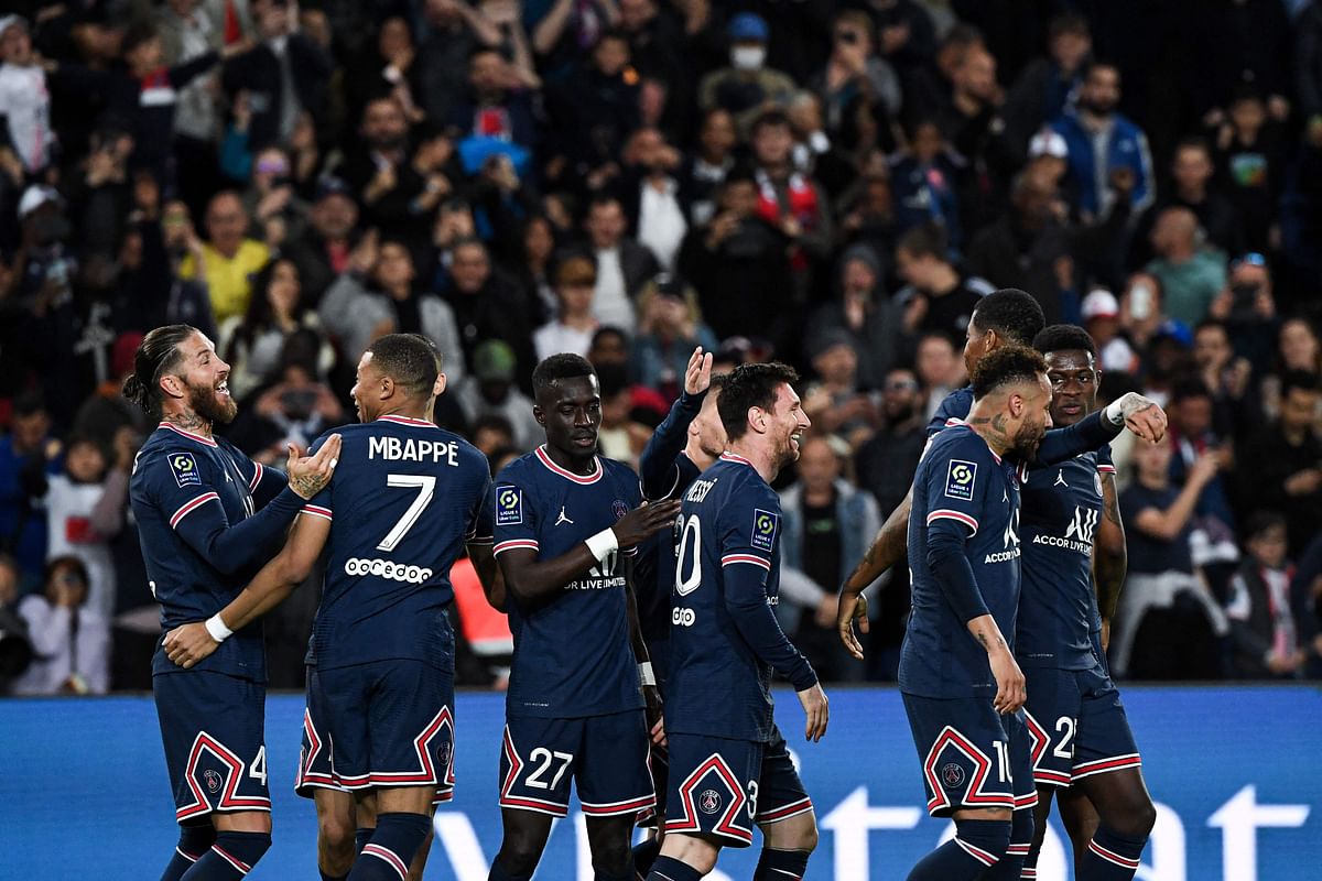 Defender Achraf Hakimi showing PSG fans his scoring prowess