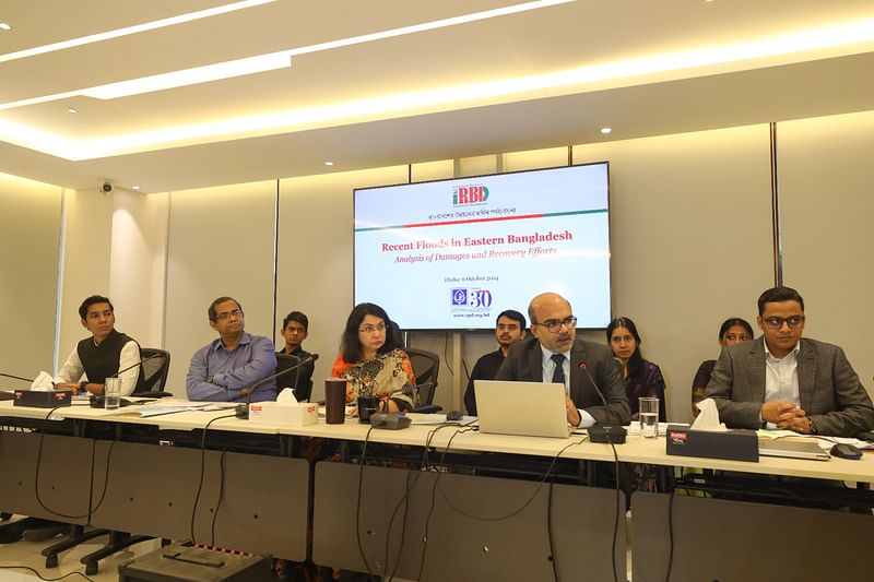 Centre for Policy Dialogue (CPD) holds a press conference on damage assessment of recent floods in eastern Bangladesh at Dhanmondi in Dhaka on 6 October 2024