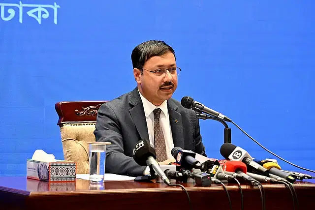 Foreign ministry spokesperson Toufique Hasan speaking at the weekly press briefing at the foreign ministry on Thursday.