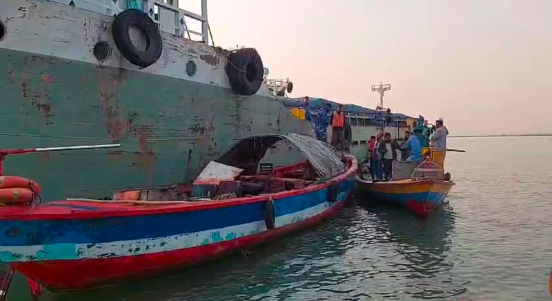 River police recover the bodies of five people and rescue three injured from a fertiliser-carrying vessel that was anchored on the entry point of Ishanbala canal of Mengna river in Haimchar upazila of Chandpur on 23 December 2024. 